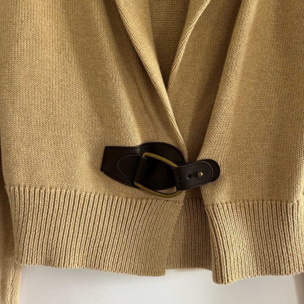 Lauren Ralph Lauren Shawl Collar Cardigan L Leather Buckle Equestrian Old Money - Picture 2 of 12